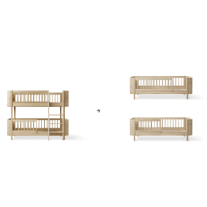 Umbauset - Mini+ halbhohes Etagenbett zu 2 Juniorbetten, eiche